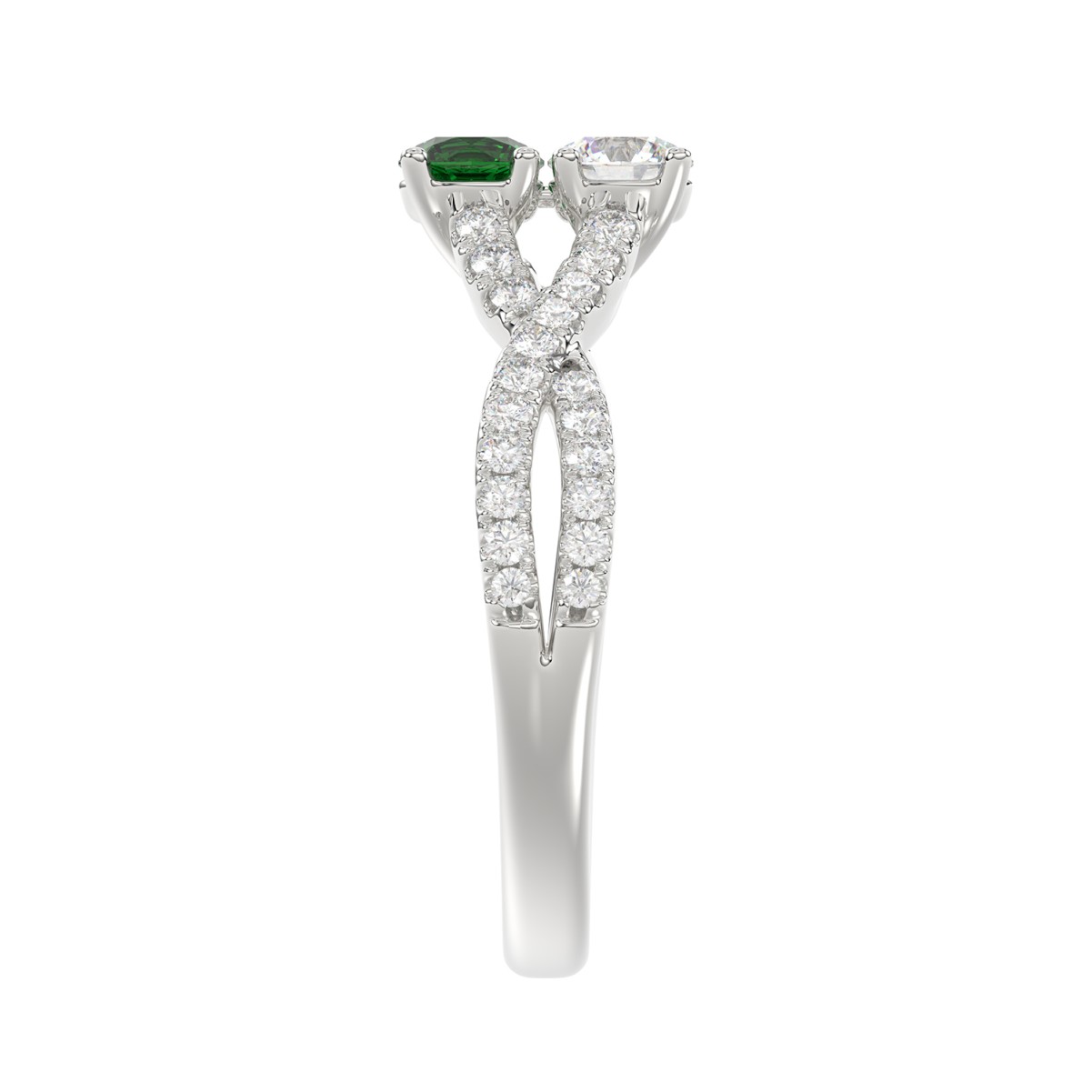 18K WHITE GOLD 7/8CT ROUND DIAMOND LADIES RING(COLOR STONE ROUND GREEN EMERALD DIAMOND 1/4CT)