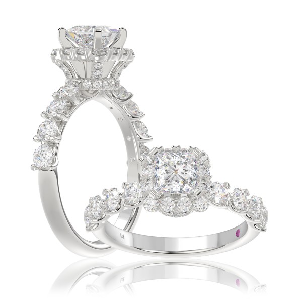 18K WHITE GOLD 2 1/2CT ROUND/PRINCESS DIAMOND SEMI...