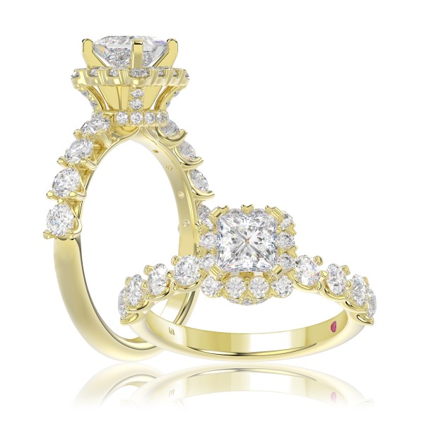 18K YELLOW GOLD 2 1/2CT ROUND/PRINCESS DIAMOND SEM...