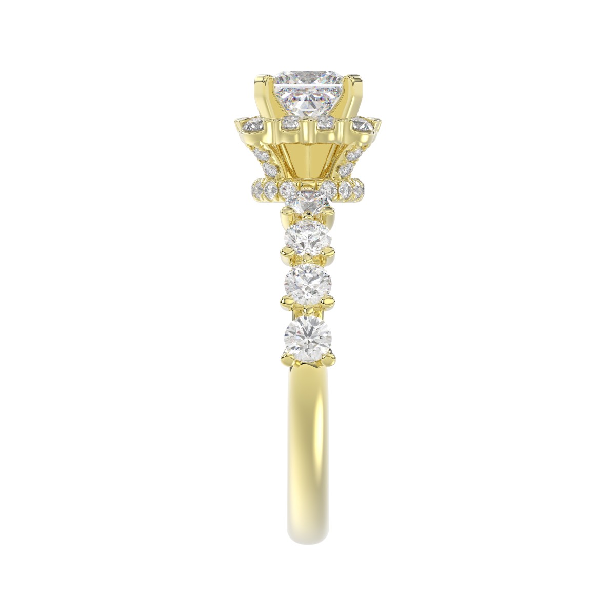 18K YELLOW GOLD 2 1/2CT ROUND/PRINCESS DIAMOND SEMI MOUNT LADIES RING (CENTER STONE PRINCESS DIAMOND 1.00CT)