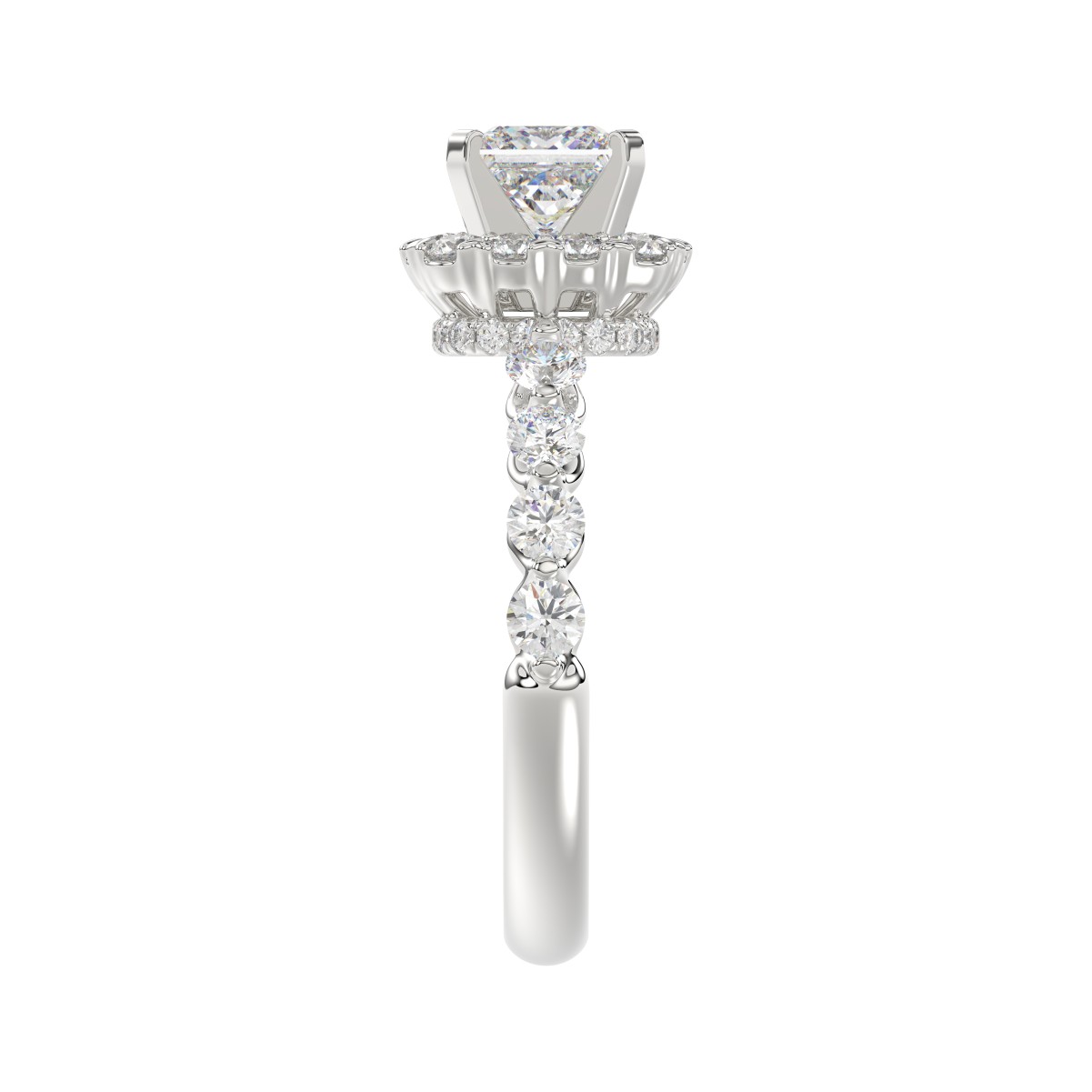 18K WHITE GOLD 2.00CT ROUND/PRINCESS DIAMOND SEMI MOUNT LADIES RING (CENTER STONE PRINCESS DIAMOND 1.00CT)