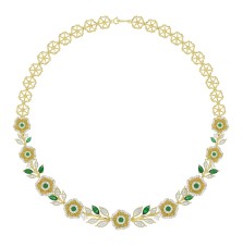 18K YELLOW GOLD 6 1/3CT ROUND/EMERALD/PEAR/MARQUISE DIAMOND LADIES NECKLACE(COLOR STONE GREEN EMERALD ROUND DIAMOND 3/8CT / PEAR DIAMOND 1/2CT / MARQUISE DIAMOND 2 1/4CT)