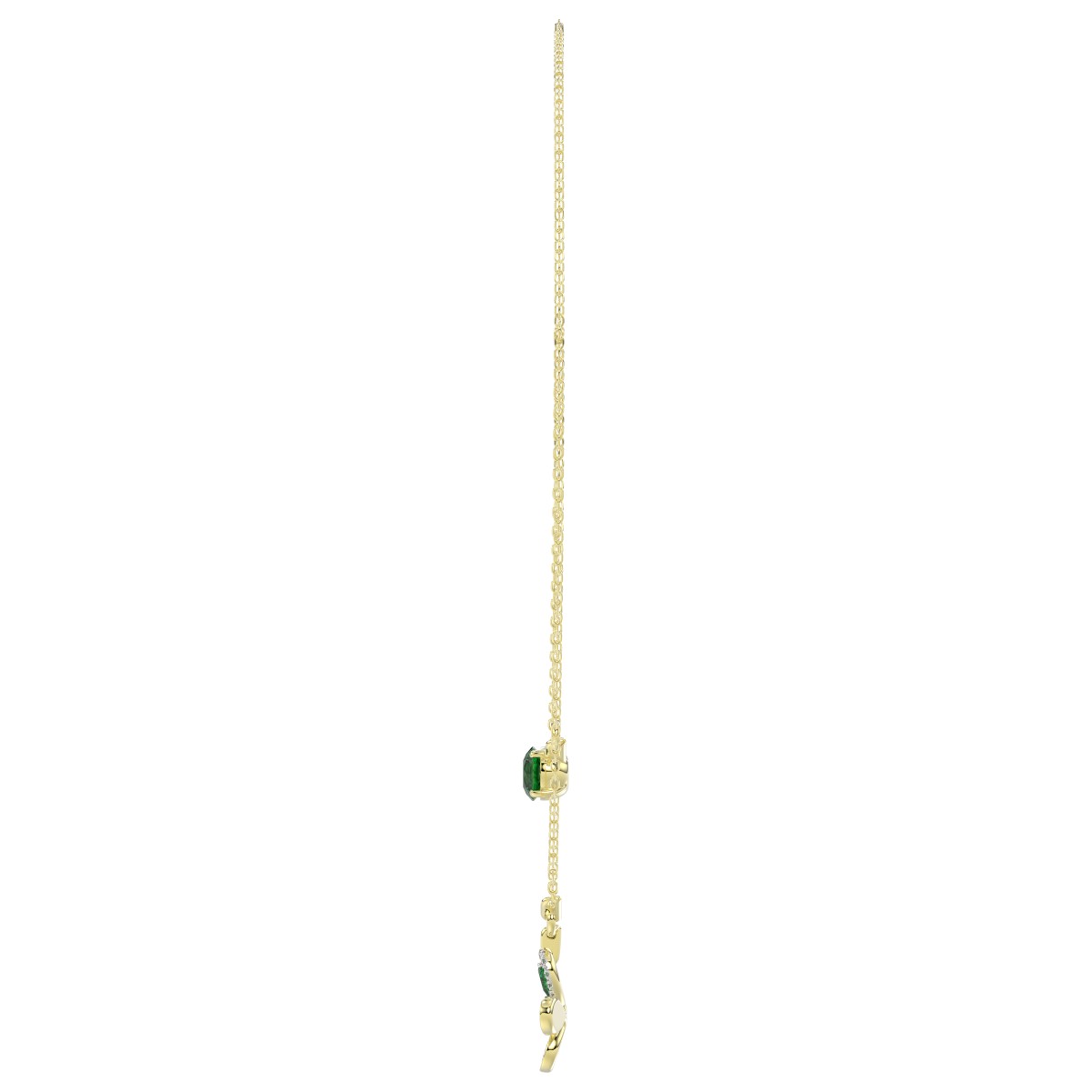 18K YELLOW GOLD 2 1/2CT ROUND/PEAR DIAMOND LADIES NECKLACE(COLOR STONE GREEN EMERALD PEAR DIAMOND 1/4CT/ROUND DIAMOND 1 3/4CT)