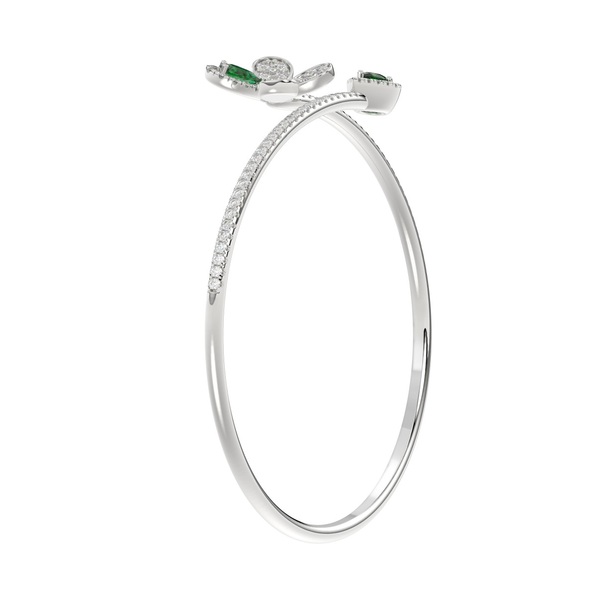 18K WHITE GOLD 1 1/2CT ROUND/PEAR DIAMOND LADIES BANGLE(COLOR STONE PEAR GREEN EMERALD DIAMOND 2 1/2CT)