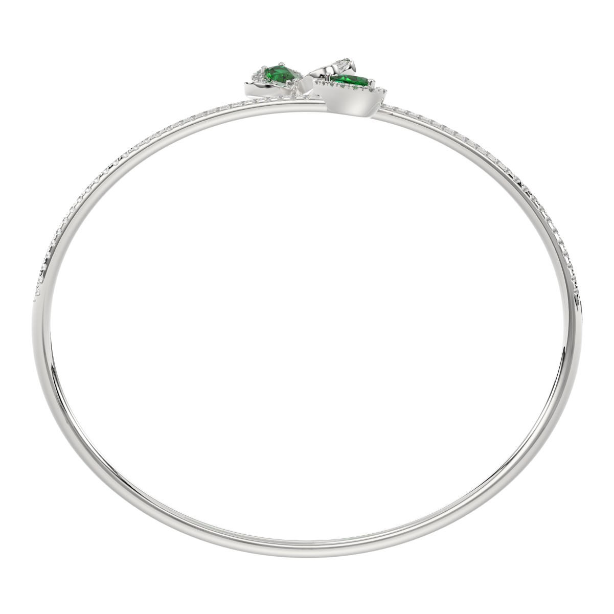 18K WHITE GOLD 1 1/2CT ROUND/PEAR DIAMOND LADIES BANGLE(COLOR STONE PEAR GREEN EMERALD DIAMOND 2 1/2CT)