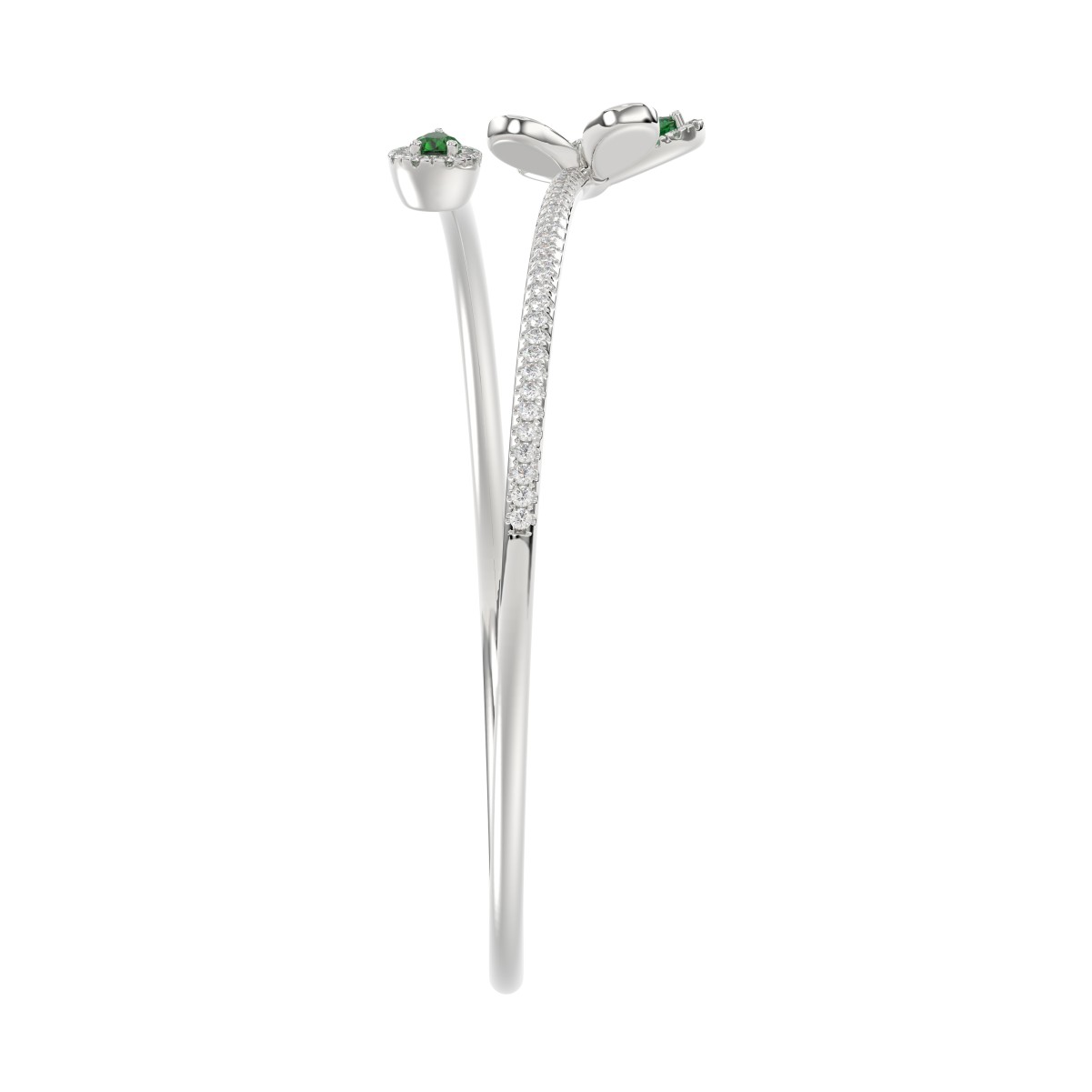 18K WHITE GOLD 1 1/2CT ROUND/PEAR DIAMOND LADIES BANGLE(COLOR STONE PEAR GREEN EMERALD DIAMOND 2 1/2CT)