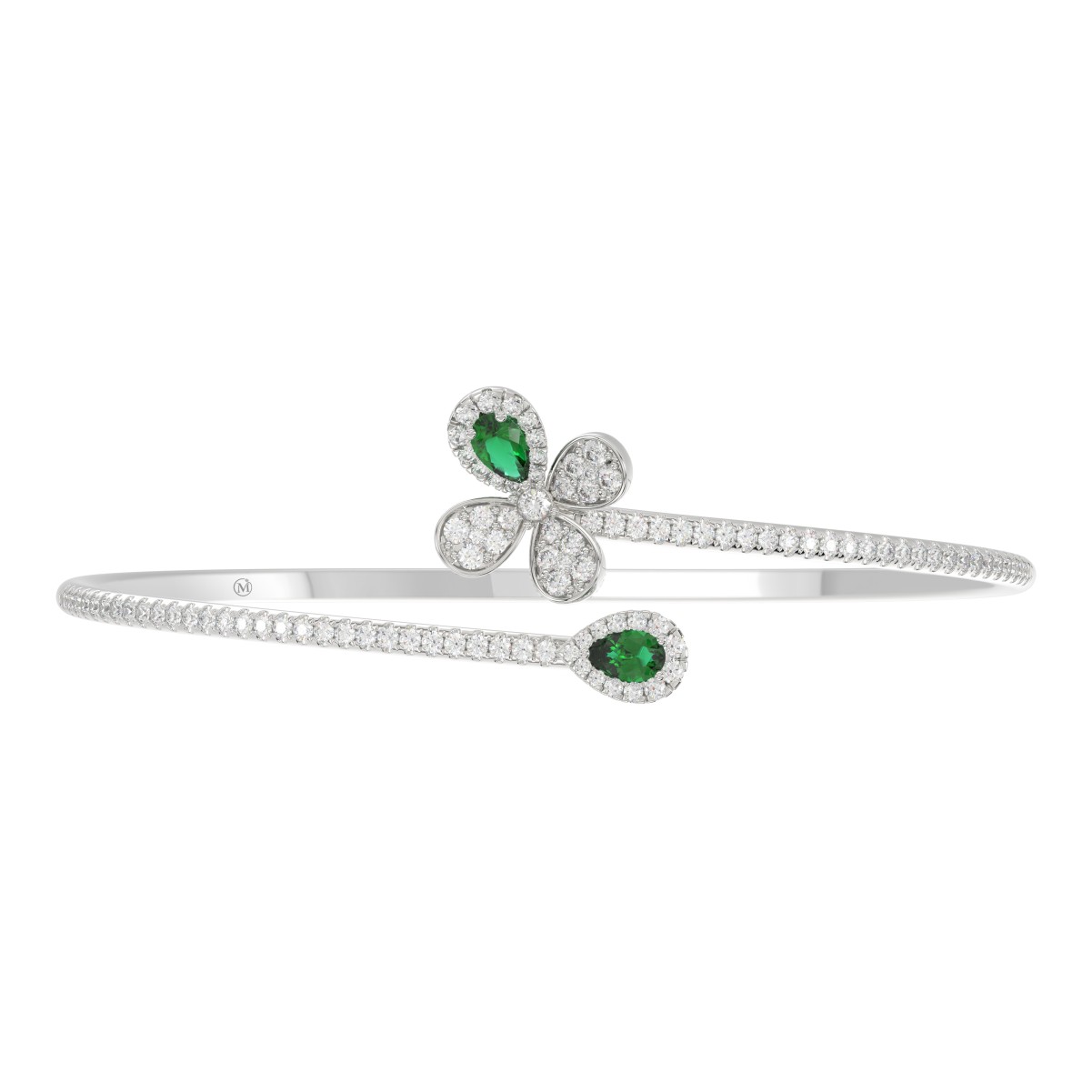 18K WHITE GOLD 1 1/2CT ROUND/PEAR DIAMOND LADIES BANGLE(COLOR STONE PEAR GREEN EMERALD DIAMOND 2 1/2CT)