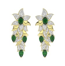 18K YELLOW GOLD 3 5/8CT ROUND/OVAL/PEAR DIAMOND LADIES EARRINGS(COLOR STONE GREEN EMERALD OVAL 1CT/PEAR DIAMOND 1 1/2CT)