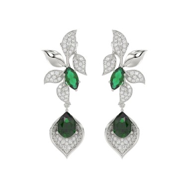 18K WHITE GOLD 4 7/8CT ROUND/PEAR/MARQUISE DIAMOND LADIES EARRINGS(COLOR STONE GREEN EMERALD PEAR DIAMOND 4 5/8CT/MARQUISE DIAMOND 1 1/5CT)