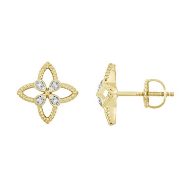 18K YELLOW GOLD 1/5CT ROUND DIAMOND LADIES EARRINGS 