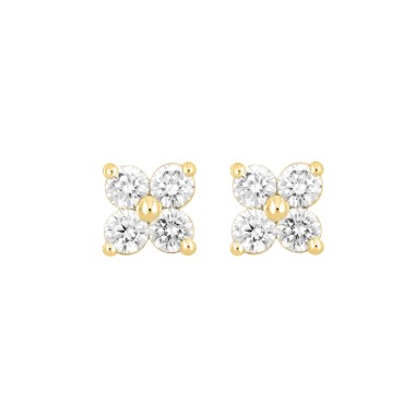 18K YELLOW GOLD 1/2CT ROUND DIAMOND LADIES EARRINGS 