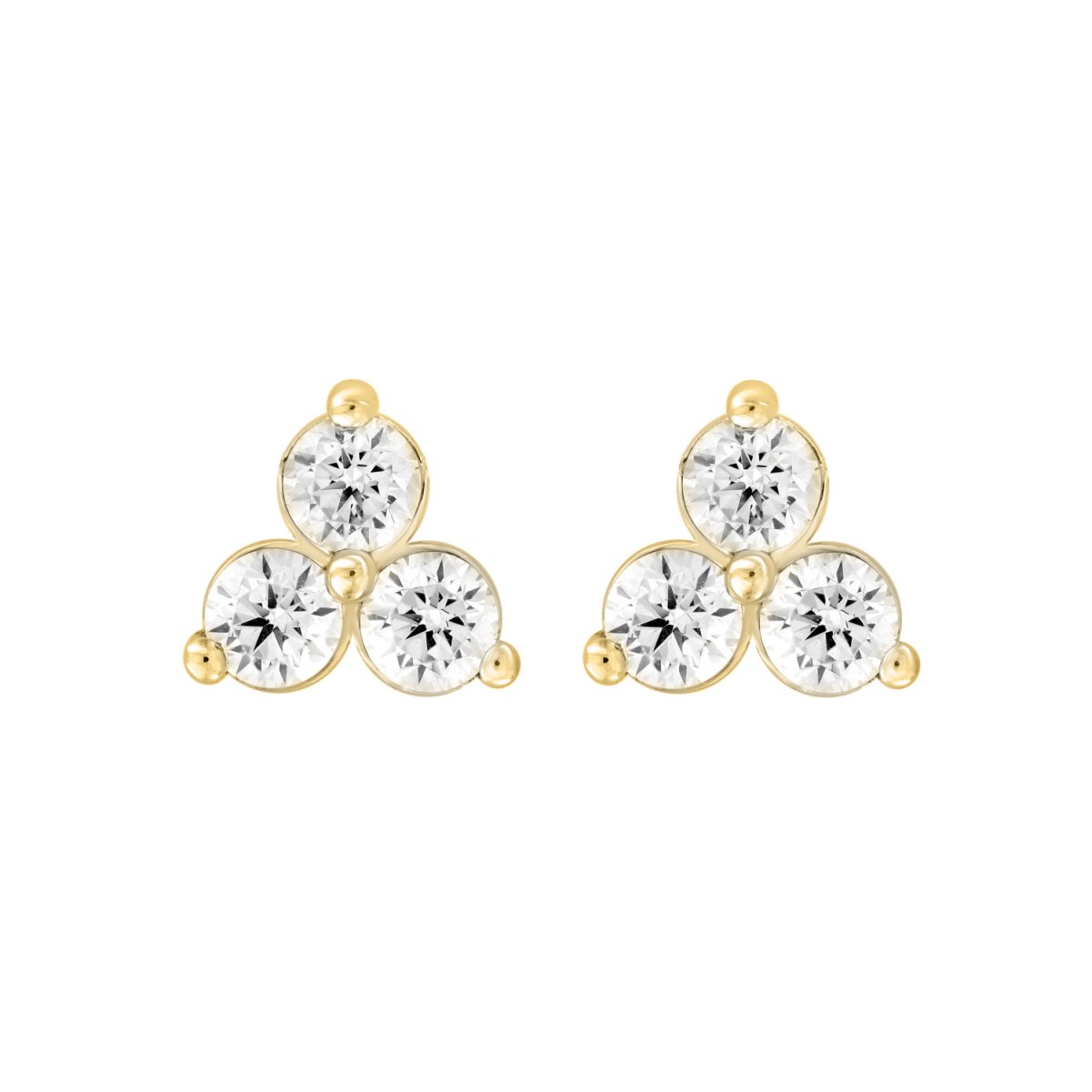 18K YELLOW GOLD 2CT ROUND DIAMOND LADIES EARRINGS 