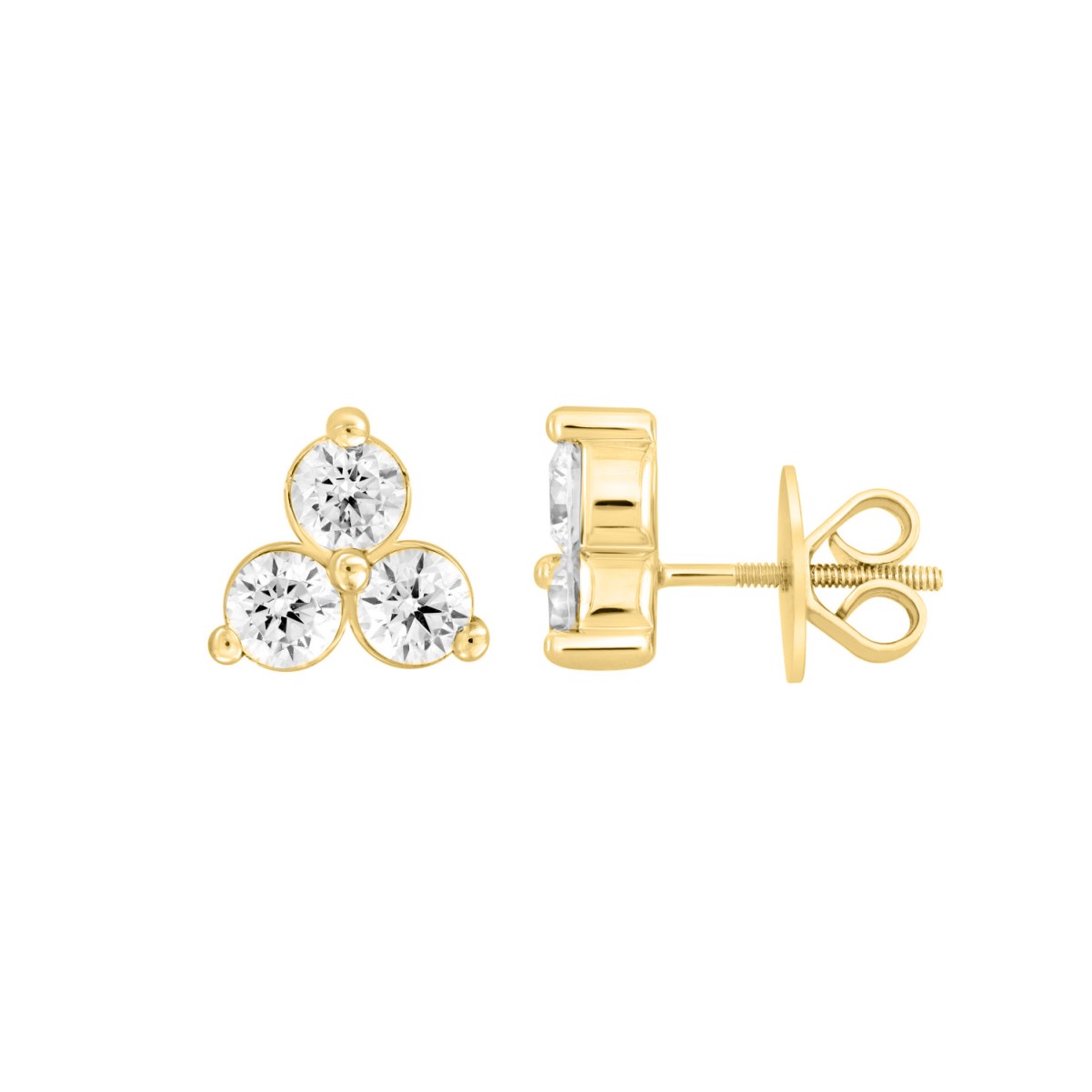 18K YELLOW GOLD 1/2CT ROUND DIAMOND LADIES EARRINGS 