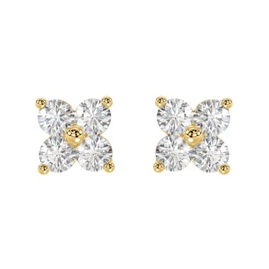 18K YELLOW GOLD 1CT ROUND DIAMOND LADIES EARRINGS 