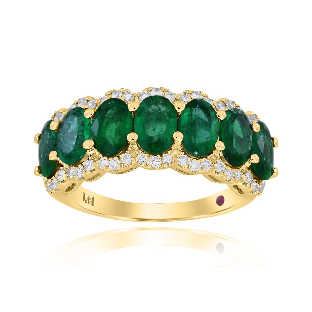 18K YELLOW GOLD 3 1/6CT ROUND/OVAL DIAMOND LADIES BAND(COLOR STONE OVAL GREEN EMERALD DIAMOND 2 3/4CT)