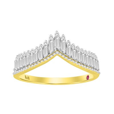 18K YELLOW GOLD 1/2CT ROUND/BAGUETTE DIAMOND LADIES RING 