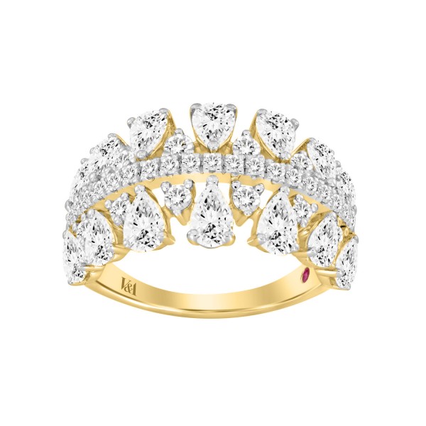 18K YELLOW GOLD 2 1/2CT ROUND/PEAR DIAMOND LADIES ...