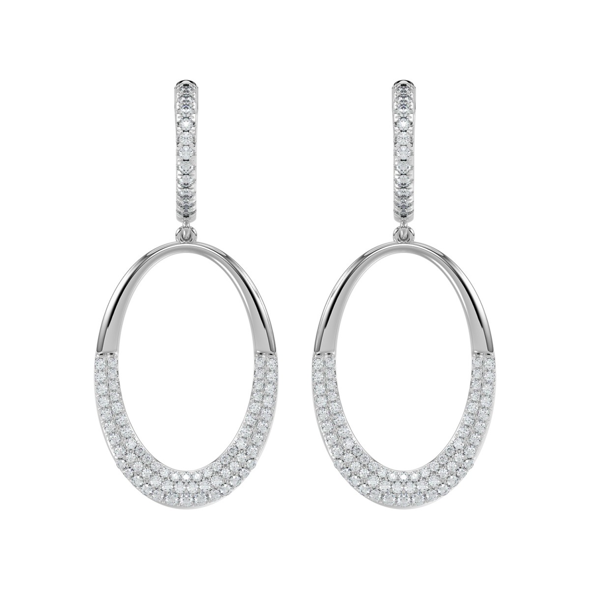 18K WHITE GOLD 1.00CT ROUND DIAMOND HOOP EARRINGS