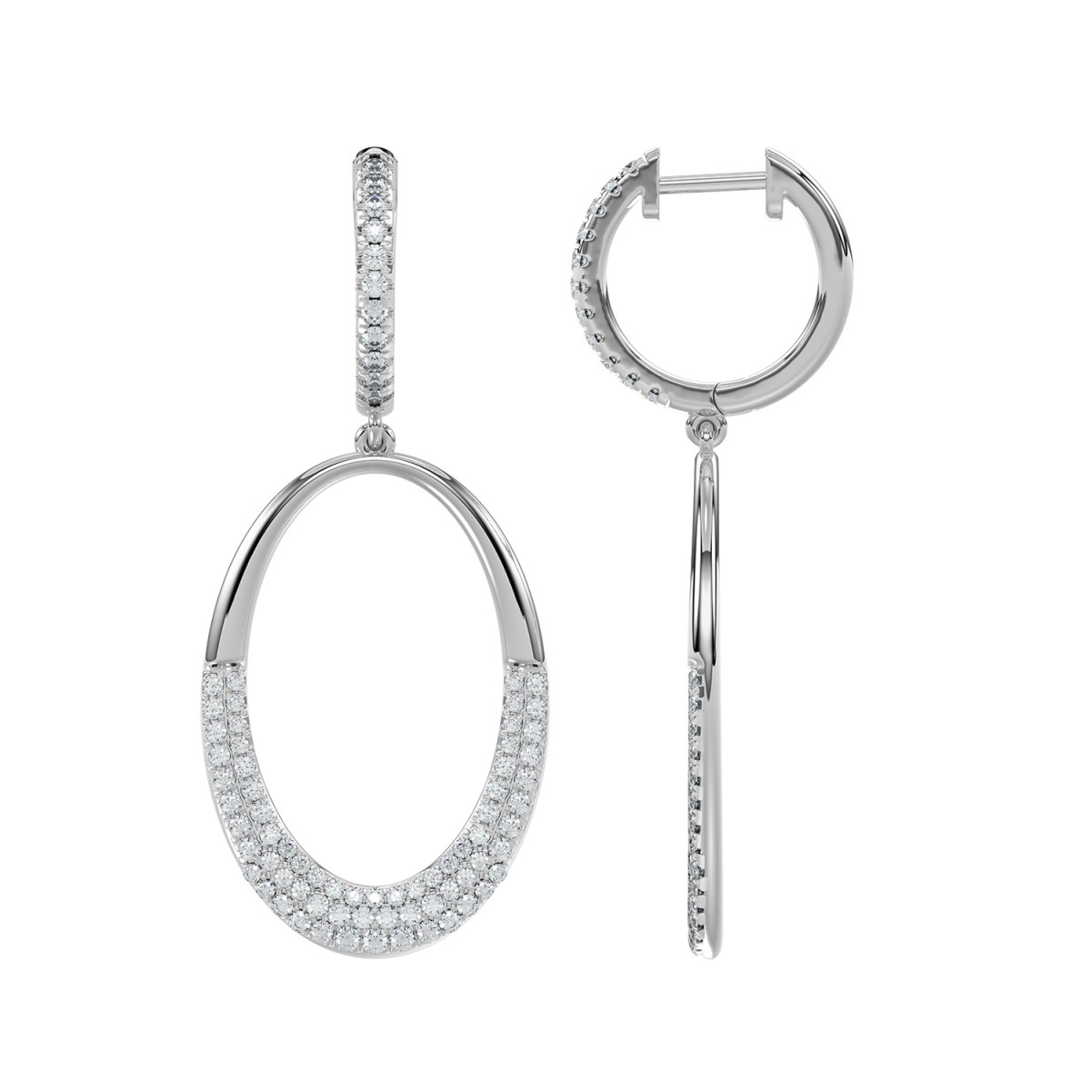 18K WHITE GOLD 1.00CT ROUND DIAMOND HOOP EARRINGS