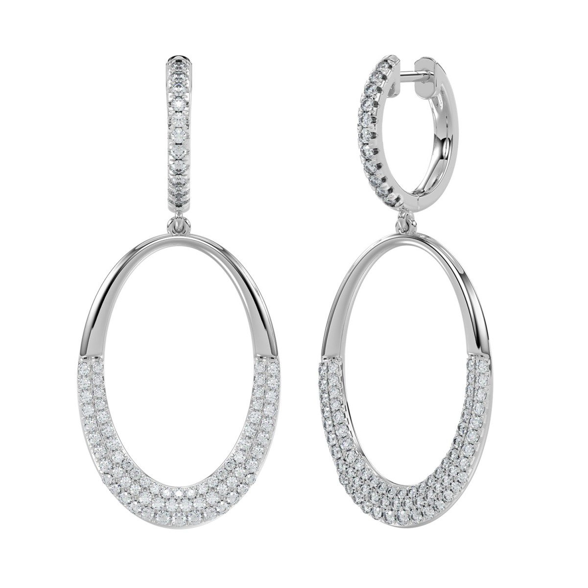 18K WHITE GOLD 1.00CT ROUND DIAMOND HOOP EARRINGS