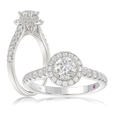 18K WHITE GOLD 1/2CT ROUND DIAMOND LADIES RING(CENTER STONE ROUND DIAMOND 1/4CT)