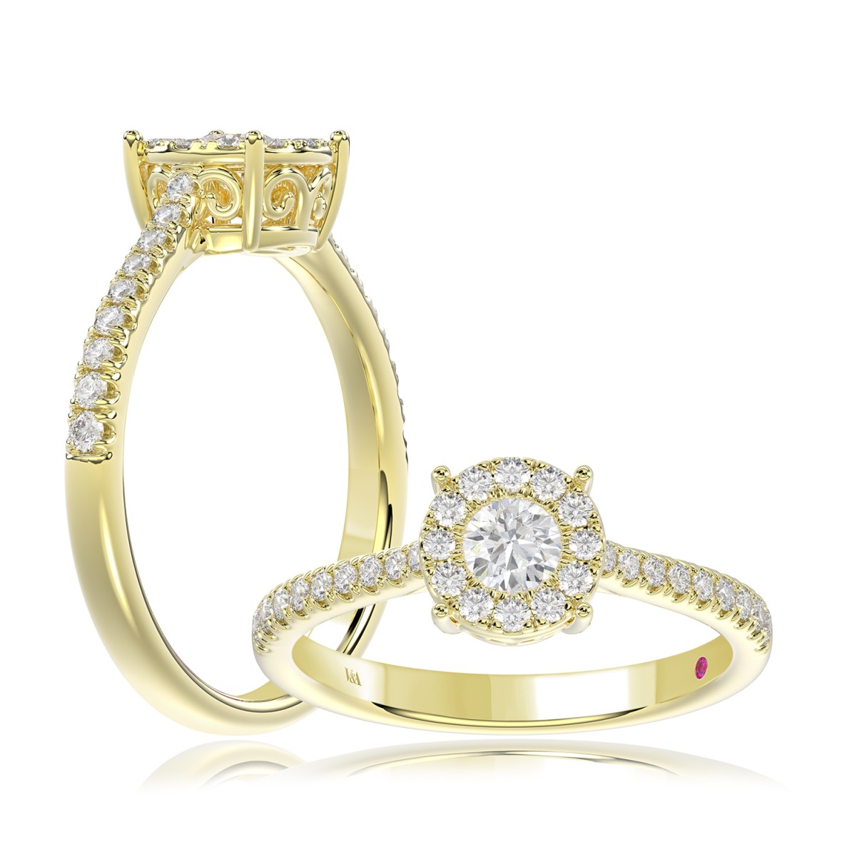 18K YELLOW GOLD 1/2CT ROUND DIAMOND LADIES RING(CENTER STONE ROUND DIAMOND 1/4CT)