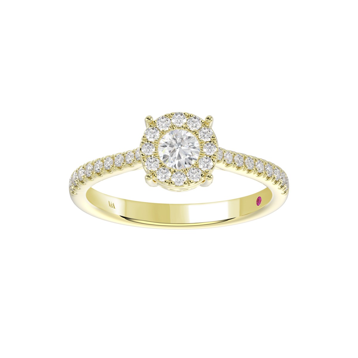 18K YELLOW GOLD 1/2CT ROUND DIAMOND LADIES RING(CENTER STONE ROUND DIAMOND 1/4CT)