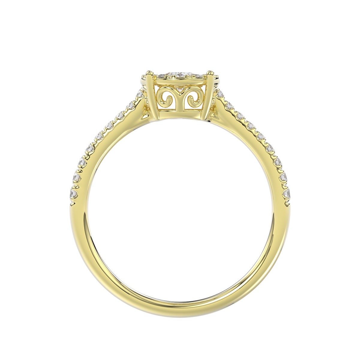 18K YELLOW GOLD 1/2CT ROUND DIAMOND LADIES RING(CENTER STONE ROUND DIAMOND 1/4CT)