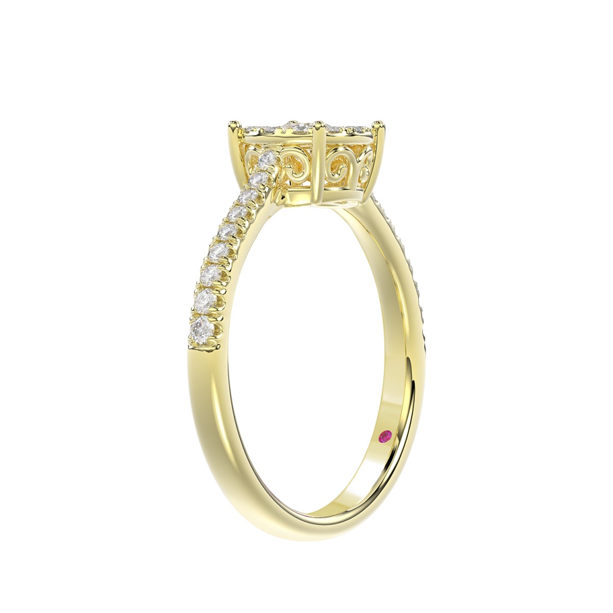 18K YELLOW GOLD 1/2CT ROUND DIAMOND LADIES RING(CENTER STONE ROUND DIAMOND 1/4CT)