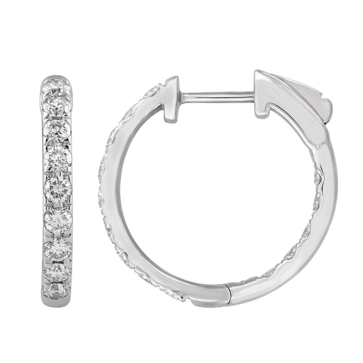 18K WHITE GOLD 1CT ROUND DIAMOND LADIES HOOPS EARRINGS 