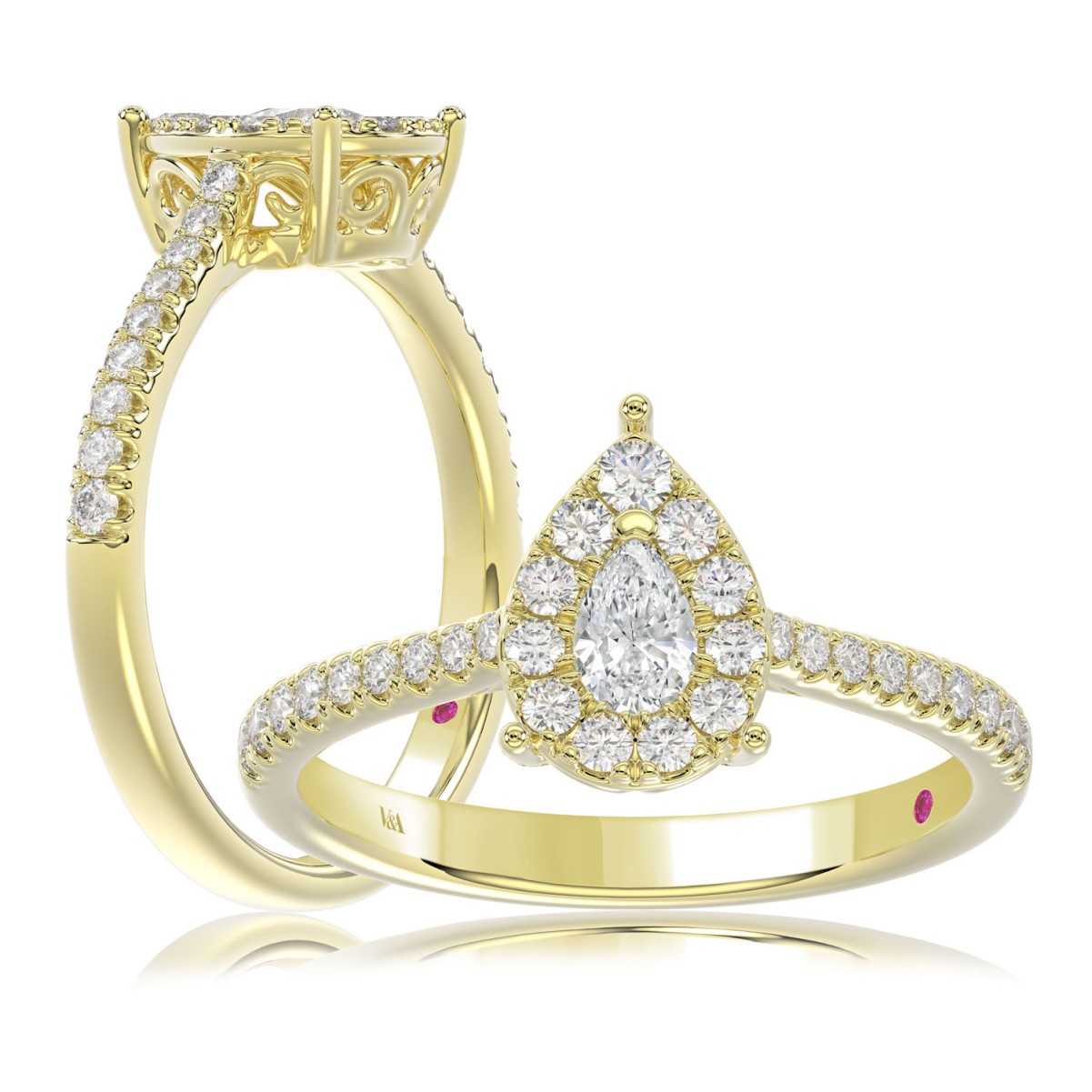 18K YELLOW GOLD 1/2CT ROUND/PEAR DIAMOND LADIES RING 