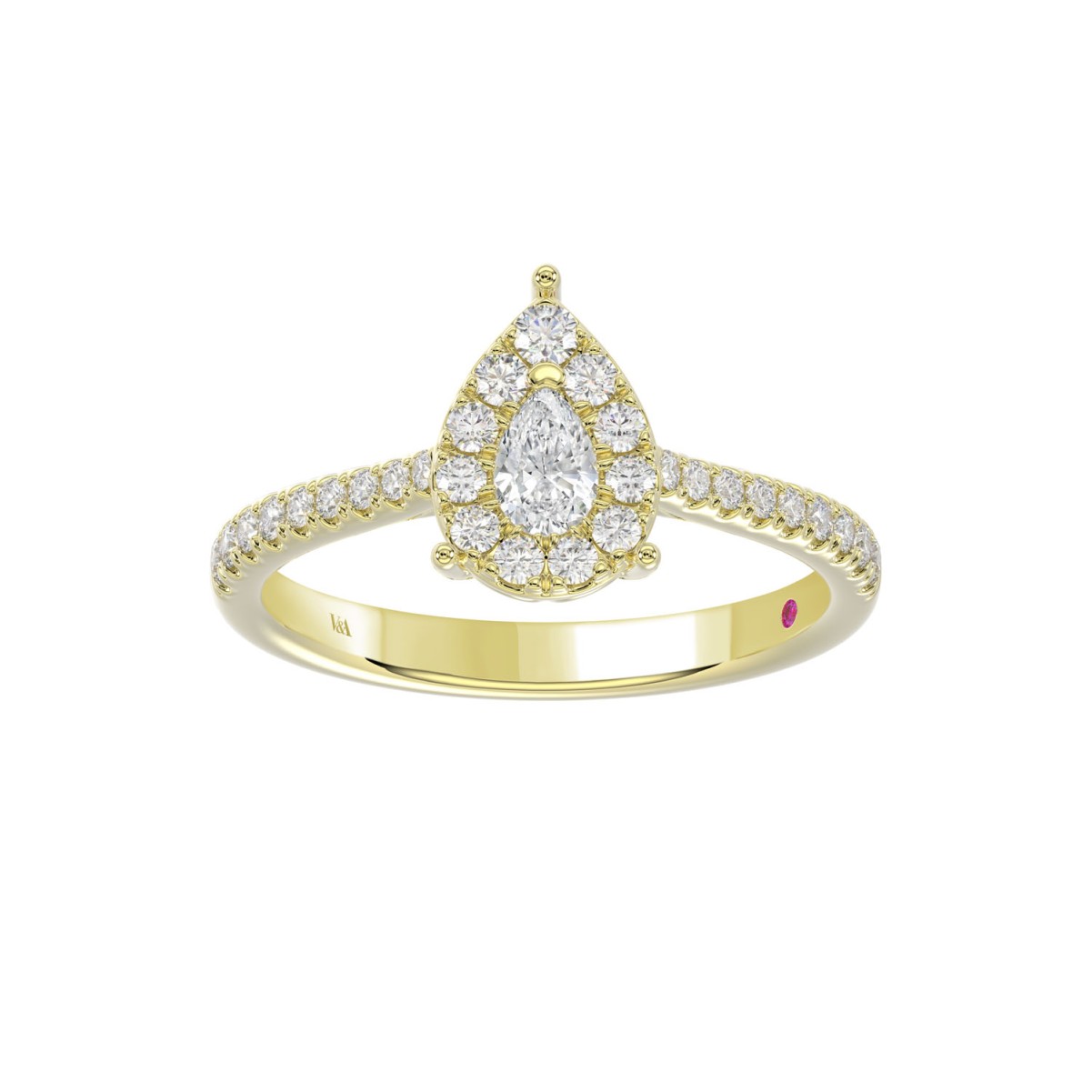 18K YELLOW GOLD 1/2CT ROUND/PEAR DIAMOND LADIES RING 