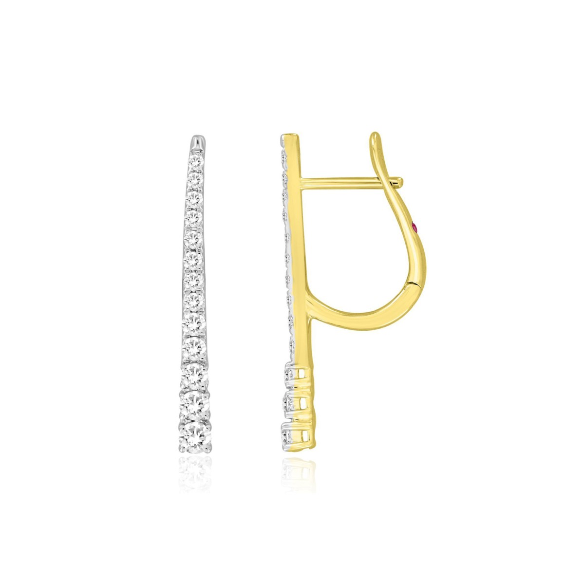 18K YELLOW GOLD 1/4CT ROUND DIAMOND LADIES HOOPS EARRINGS 