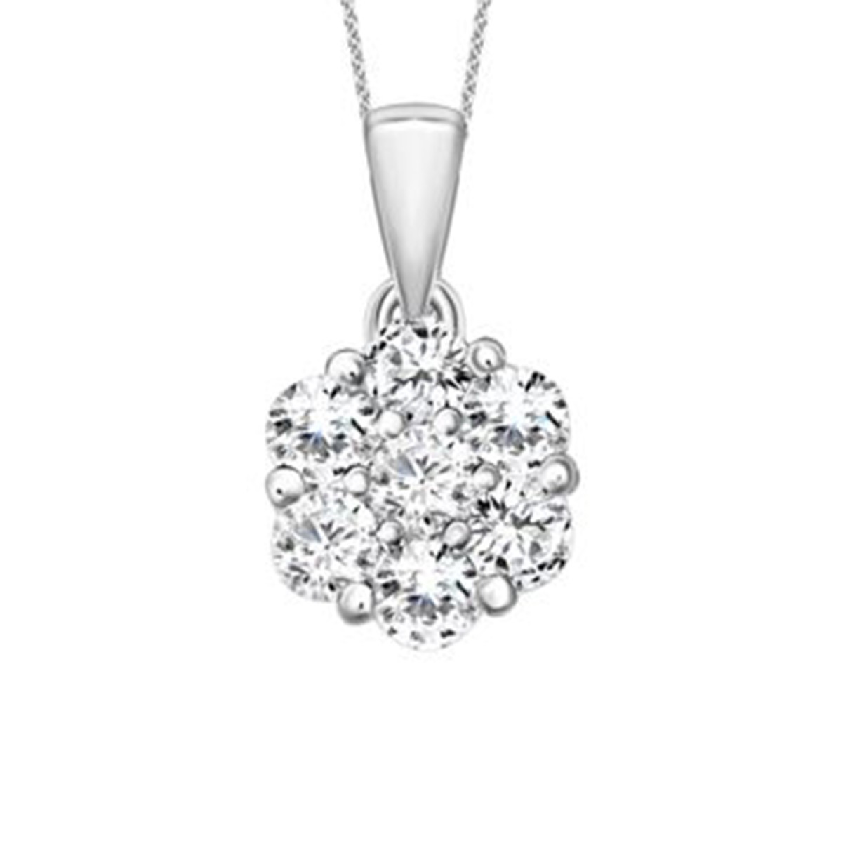 18K WHITE GOLD 1/3CT ROUND DIAMOND LADIES FLOWER PENDANT WITH CHAIN  