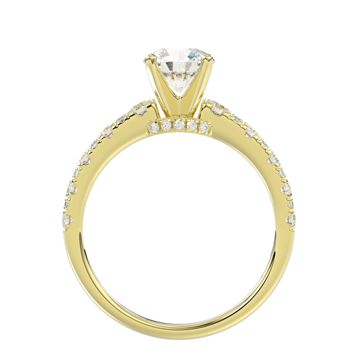 18K YELLOW GOLD 1/2CT ROUND/BAGUETTE DIAMOND LADIES RING(CENTER STONE MOUNT ROUND DIAMOND 1CT)