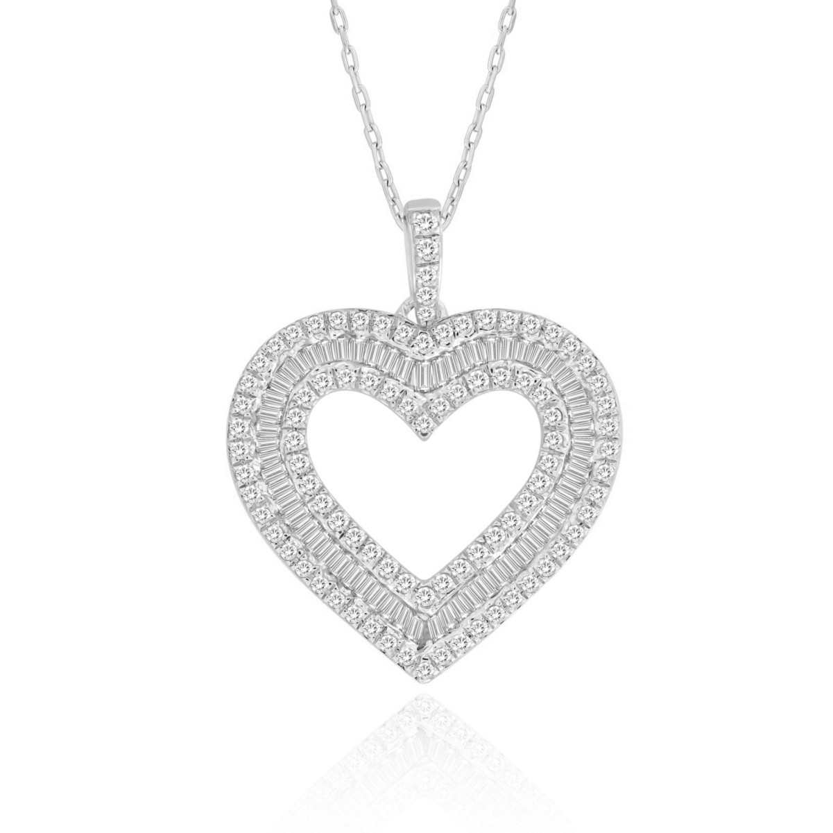 18K WHITE GOLD 7/8CT ROUND/BAGUETTE DIAMOND LADIES PENDANT WITH CHAIN  