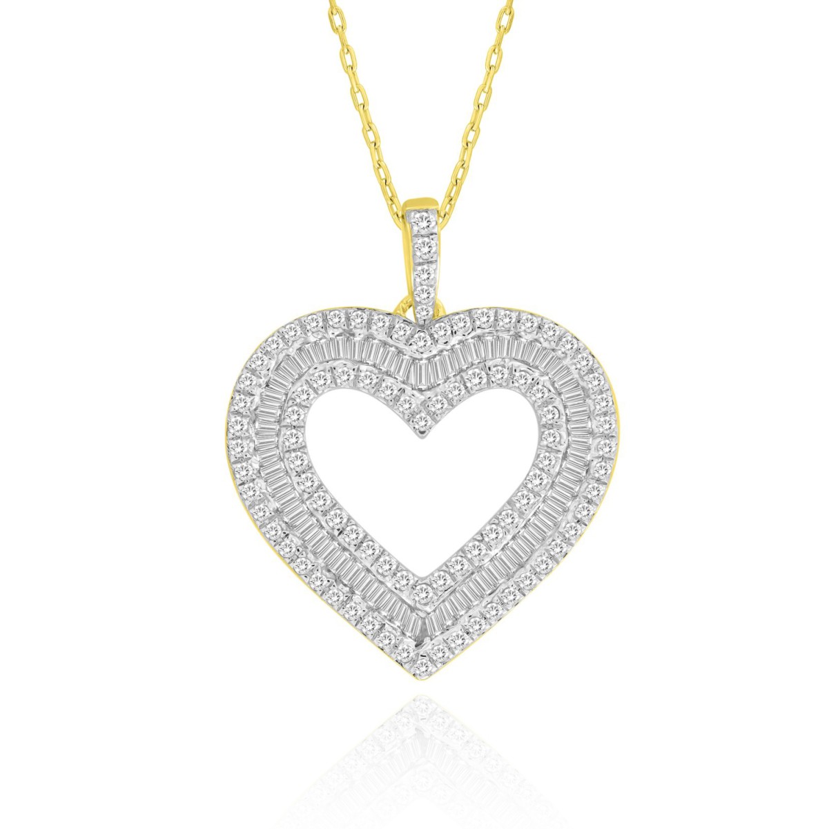 18K YELLOW GOLD 7/8CT ROUND/BAGUETTE DIAMOND LADIES PENDANT WITH CHAIN  