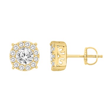 18K YELLOW GOLD 3/4CT ROUND DIAMOND LADIES EARRINGS 