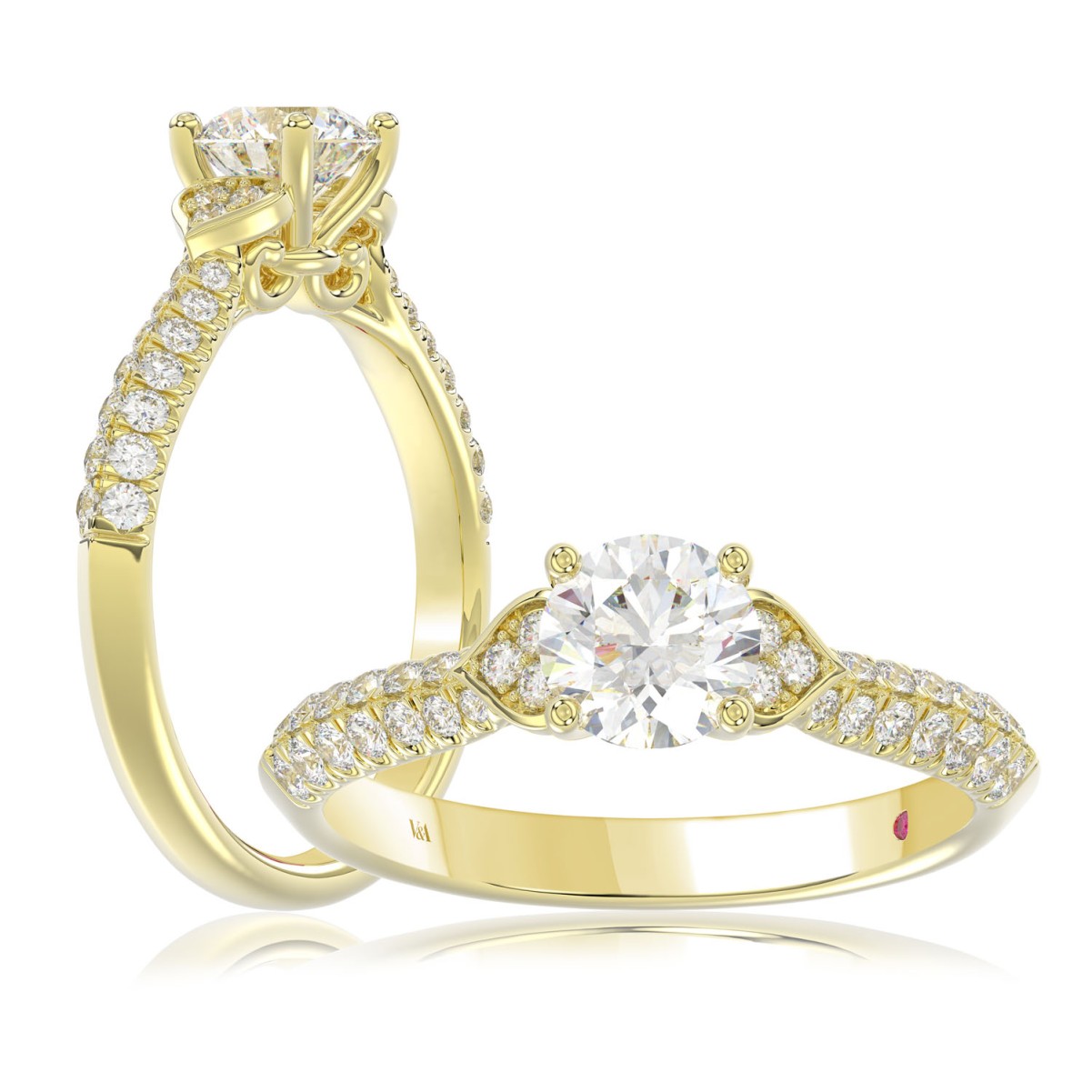 18K YELLOW GOLD 1CT ROUND DIAMOND LADIES RING(CENTER STONE ROUND DIAMOND 3/4CT)