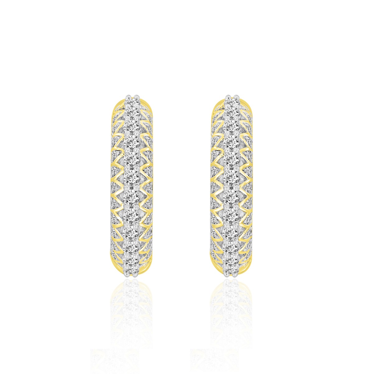 18K YELLOW GOLD 1 5/8CT ROUND DIAMOND LADIES HOOPS EARRINGS 