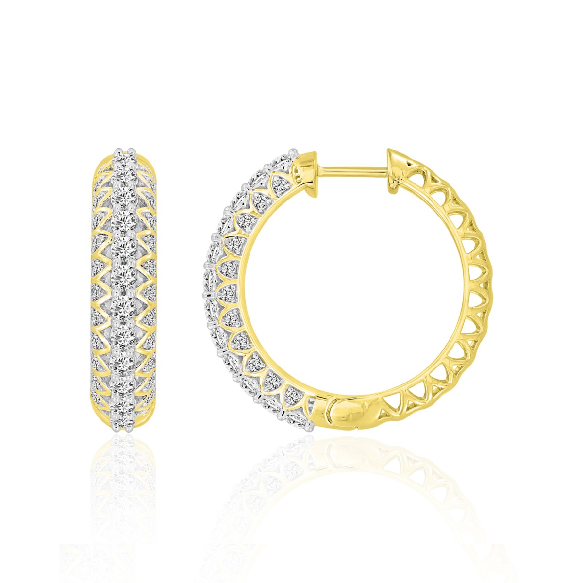 18K YELLOW GOLD 1 5/8CT ROUND DIAMOND LADIES HOOPS EARRINGS 