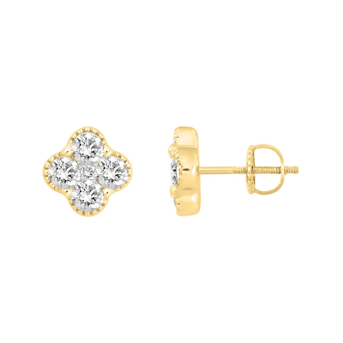 18K YELLOW  GOLD 1/2CT ROUND DIAMOND LADIES EARRINGS 