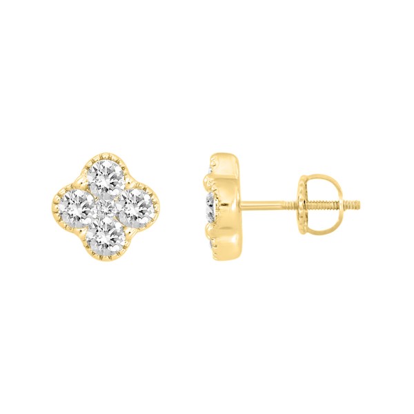 18K YELLOW  GOLD 1/2CT ROUND DIAMOND LADIES EARRIN...