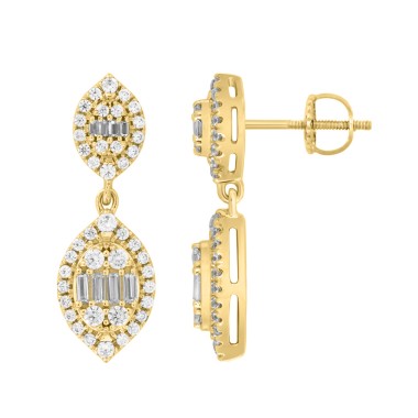 18K YELLOW GOLD 3/4CT ROUND DIAMOND LADIES EARRINGS 