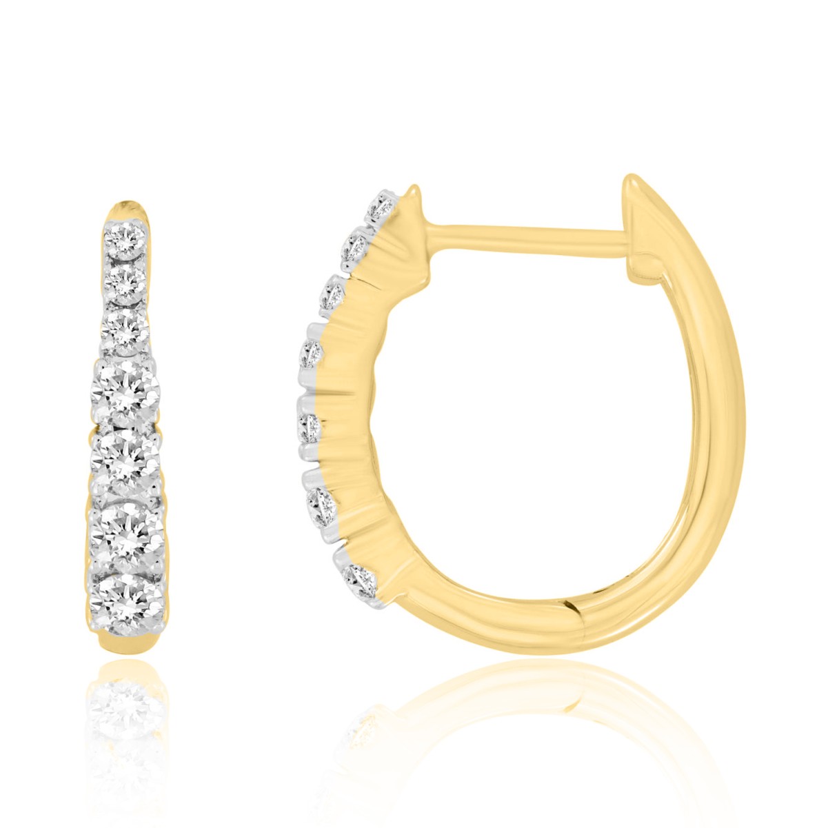 18K YELLOW GOLD 1/2CT ROUND DIAMOND LADIES HOOPS EARRINGS 