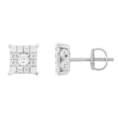 18K WHITE GOLD 1/2CT ROUND/PRINCES DIAMOND LADIES EARRINGS 