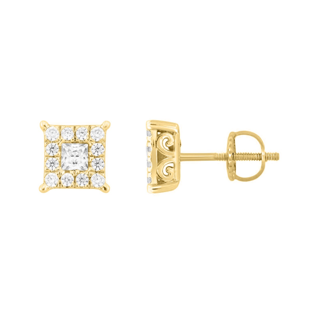 18K YELLOW GOLD 1/2CT ROUND/PRINCES DIAMOND LADIES EARRINGS 