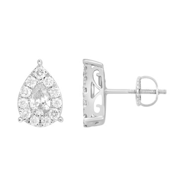 18K WHITE GOLD 1CT ROUND/PEAR DIAMOND LADIES EARRINGS 