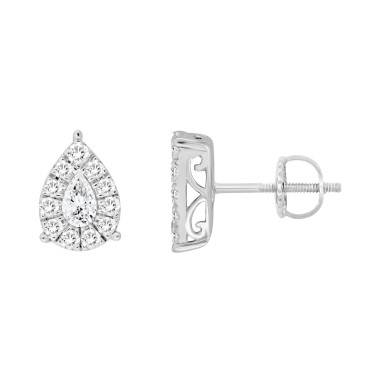 18K WHITE GOLD 3/4CT ROUND/PEAR DIAMOND LADIES EARRINGS 