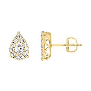 18K YELLOW GOLD 3/4CT ROUND/PEAR DIAMOND LADIES EARRINGS 